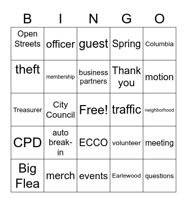 ECCO Bingo Card
