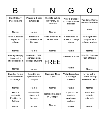 OHS College Application Week 2022 Bingo Card