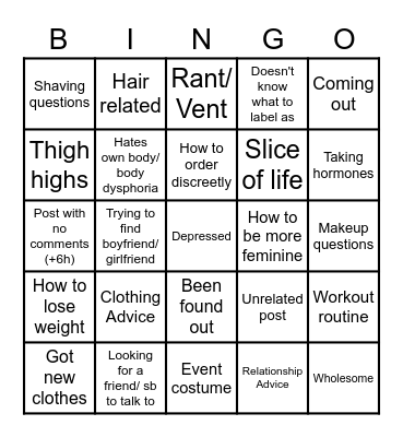 r/feminineboys Bingo Card