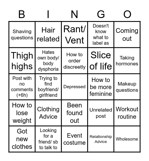 r/feminineboys Bingo Card