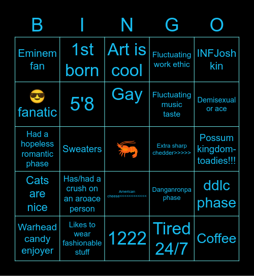How similar are you to me? Bingo Card