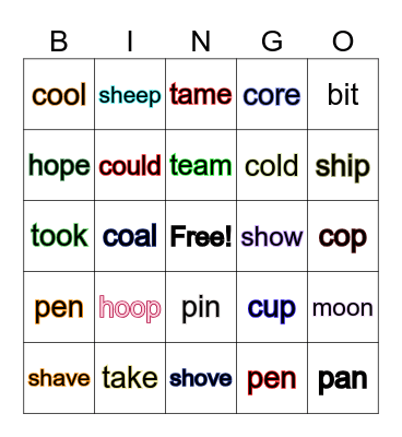 Short and Long Vowel Sounds -2 Bingo Card