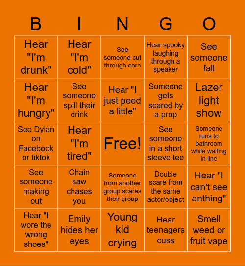 Spooky Maze '22 Bingo Card