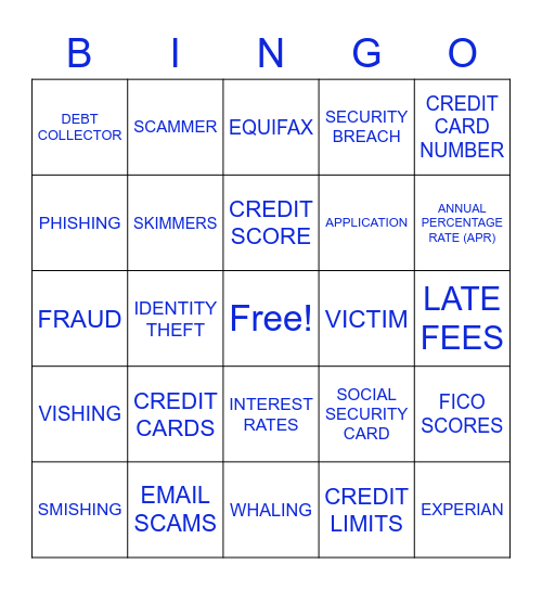 CREDIT & IDENTITY THEFT Bingo Card