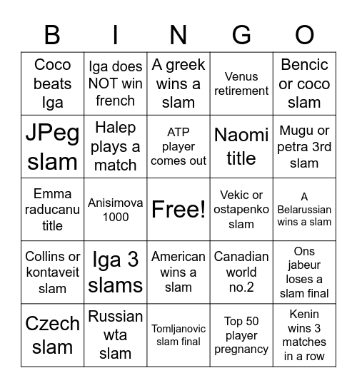 2023 bingo Card