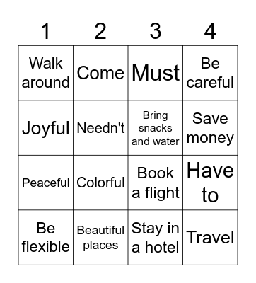 Bingo: Traveling Around the World Bingo Card