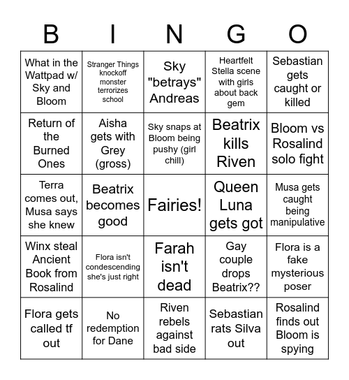 Winx Bingo Card