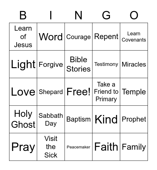 Bible Bingo Card