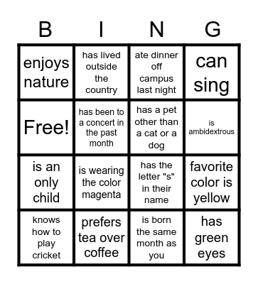 Someone who: Bingo Card