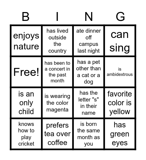 Someone who: Bingo Card