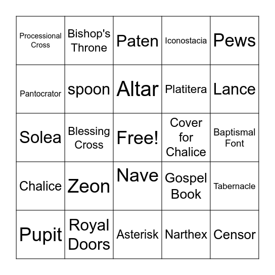 The Church and its Vessels Bingo Card