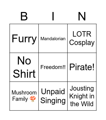 Renn Faire Bingo Card