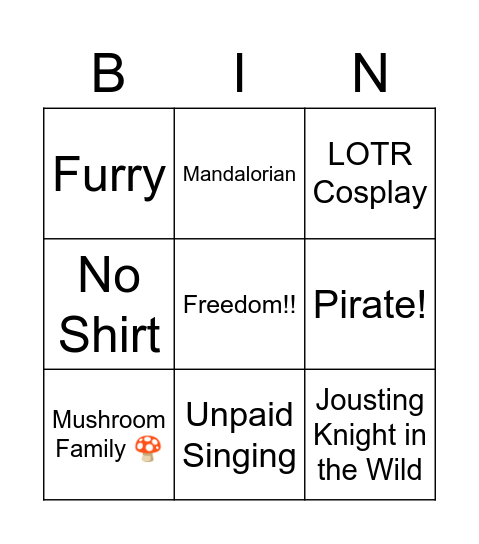 Renn Faire Bingo Card