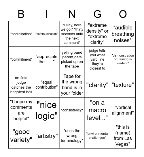 Bandtober Judge Tape Bingo Card