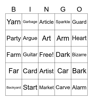 AR Word Bingo! Bingo Card