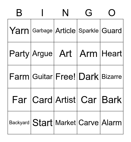 AR Word Bingo! Bingo Card