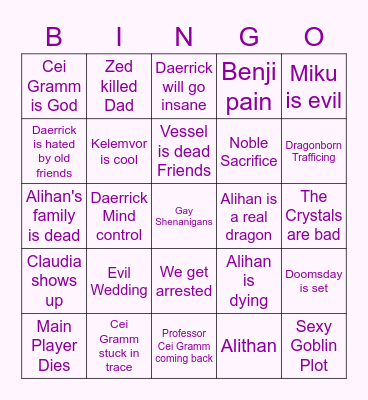 Mischief and Mystics Bingo Card