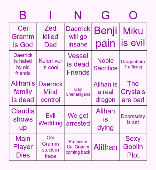 Mischief and Mystics Bingo Card