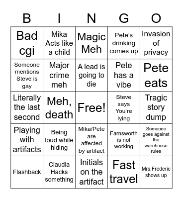 Warehouse 13 Bingo Card