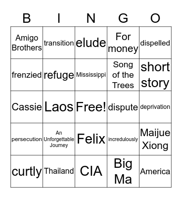 Unit One Reading Review Bingo Card