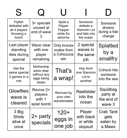 Salmon Run Bingo Card