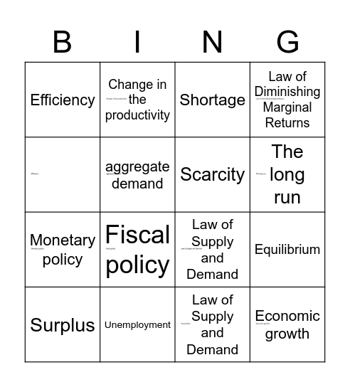 ECONOMICS Bingo Card