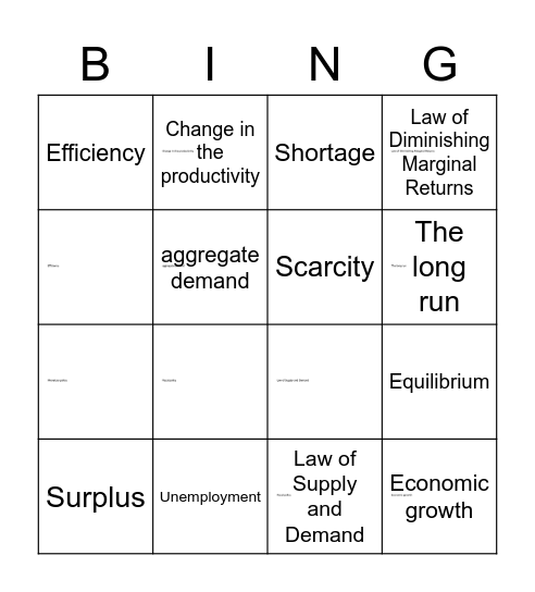 ECONOMICS Bingo Card