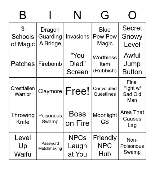 Elden Ring Bingo Card