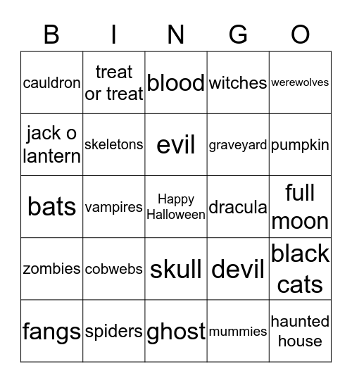 Team 4 Spooky Bingo Card