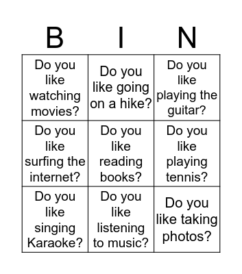 Name Bingo Card