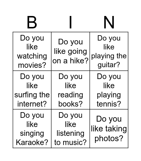 Name Bingo Card