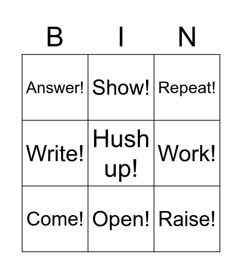 French-to-English Class Instructions Bingo Card