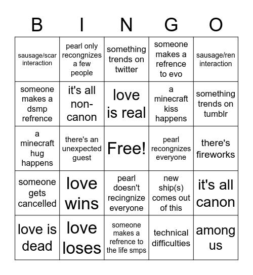 Empires/Hermit Crossover Bingo Card