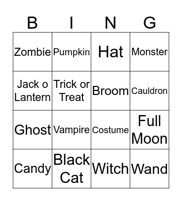 Happy Halloween Bingo Card