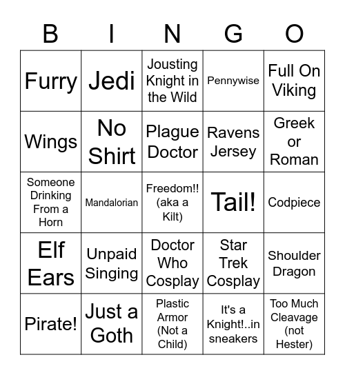 Renn Faire Bingo Card