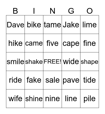 a-e            i-e Bingo Card