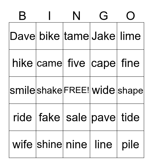 a-e            i-e Bingo Card