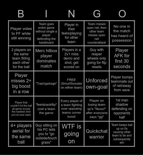 Ranked Experience Bingo Card