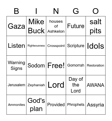 Zephaniah Bingo Card