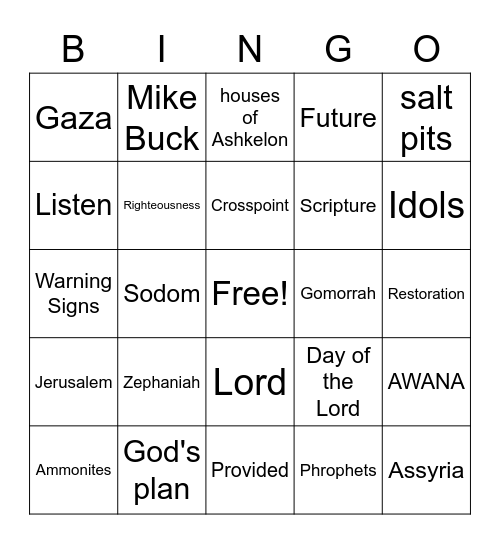 Zephaniah Bingo Card