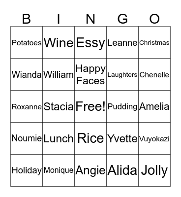 Year End Function Bingo Card