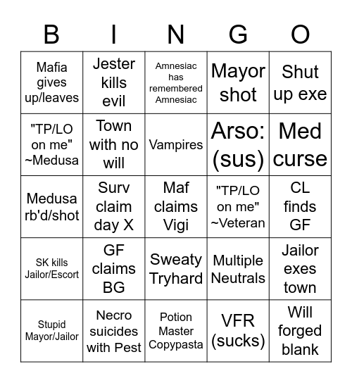 CAA Bingo Card