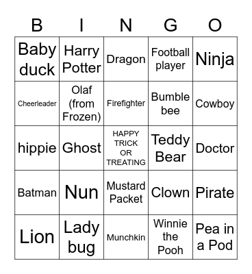 Halloween costumes Bingo Card