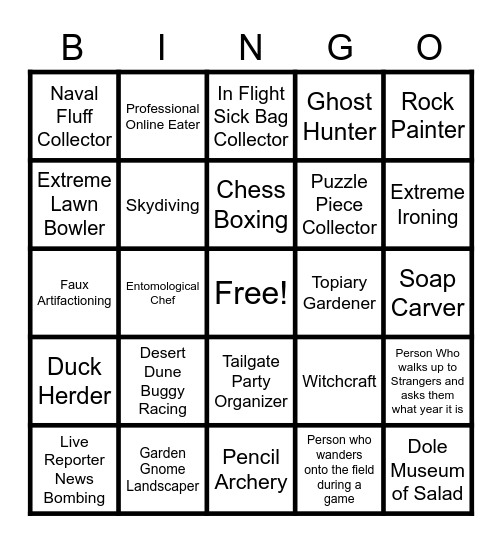 Dianna's Potential Retirement Hobbys Bingo Card