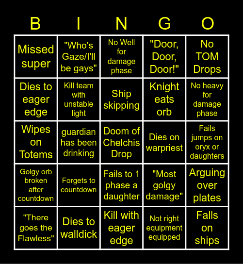 Kings Fall Bingo Card