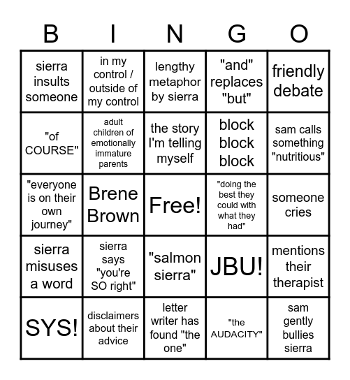 Salmon Sierra Bingo Card