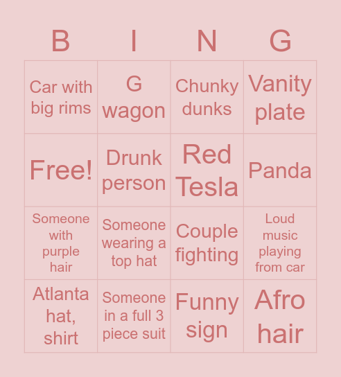 Atlanta Bingo Card