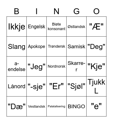 Dialektbingo Card