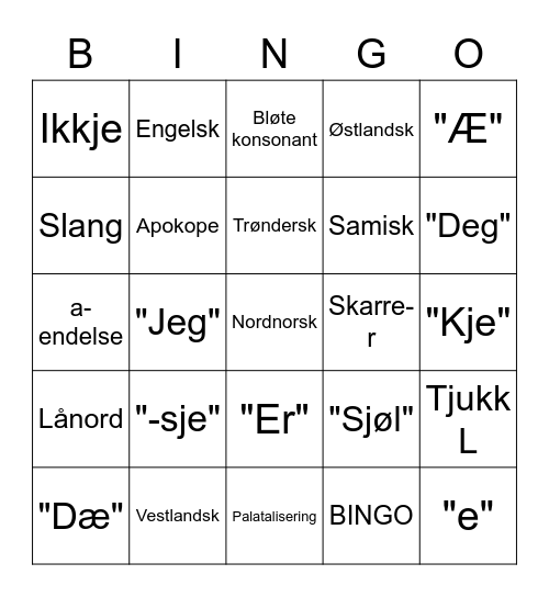 Dialektbingo Card