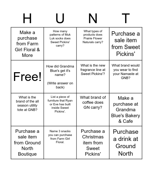 Shoppers on the Hunt Bingo Card